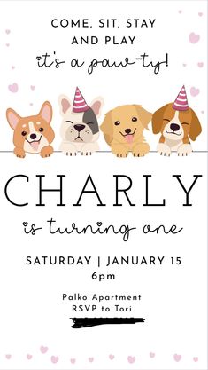 a birthday party flyer with dogs on it