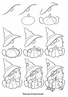 an image of pumpkins with hats on them for halloween coloring pages to print out