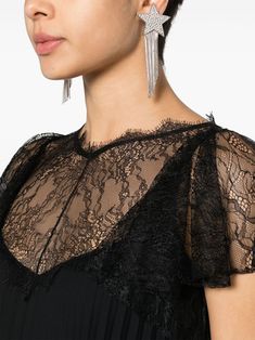 Find NISSA Lace-detailed Pleated Midi Dress on Editorialist. black crepe texture sheer lace panelling V-neck slip-on style short sleeves fully pleated A-line flared hem mid-length Pleated Midi Dress, Lace Panelled, Black Midi Dress, Sheer Lace, Mid Length, Lace Detail, Lace Dress, The Dress, Top Brands