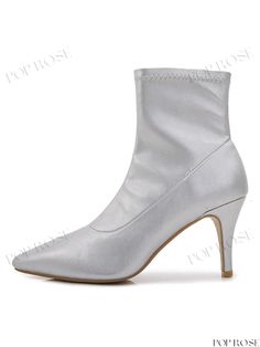 Glamorous Women's Metallic Low Heeled Booties Fitted Synthetic Pointed Toe Booties, Fitted Synthetic Booties With Pointed Toe, Party Synthetic Pointed Toe Booties, Party Synthetic Booties With Pointed Toe, Party Pointed Toe Synthetic Booties, Pointed Toe Synthetic Booties For Party, Silver Fitted Ankle-high Heels, Party Booties With Padded Ankle And Pointed Toe, Ankle-high Heels With Padded Ankle For Party