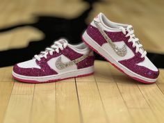 Authentic Nike Laser Fuchsia Dunk blinged to order.  Encrusted with crystals.  Perfect for dressy events or everyday wear.  Message us with size and color preference! Bedazzled Shoes, Authentic Jordans, Bling Crafts, Bring It Back, Sneakers Athletic, Back To Life, Jordan 1 Mid, Nike Shoes, Fashion Shoes