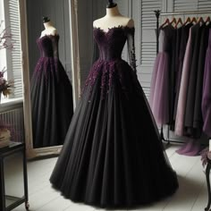 Black And Purple Wedding Dress Gothic, Black Gothic Wedding Dresses, Wedding Dress Burgundy, Prom Desses, Black And Purple Dress, Black Gothic Wedding, Vampire Wedding, Black Wedding Dress Gothic