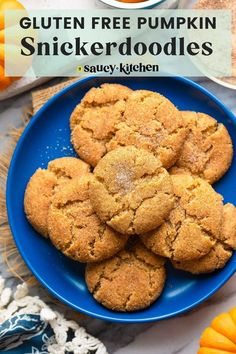 GF Pumpkin Snickerdoodles made with almond flour! Pumpkin Cookies piled on a plate Snickerdoodle Cookies Soft, Gluten Free Snickerdoodle Cookies, Pumpkin Snickerdoodle Cookies, Gluten Free Cookies Easy, Soft Snickerdoodle Cookies, Snickerdoodles Recipe, Pumpkin Cookies Easy, Gluten Free Holiday Cookies