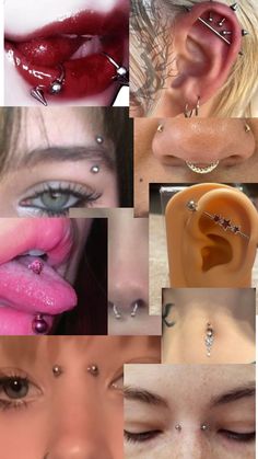 many different types of piercings are shown in this collage, including nose rings