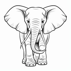 an elephant with tusks standing in front of a white background and black outline