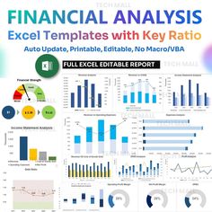 an excel template with key ratto and graphs on the front, including bar chart