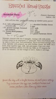 a recipe for breakfast is shown on the menu page, with instructions to make it