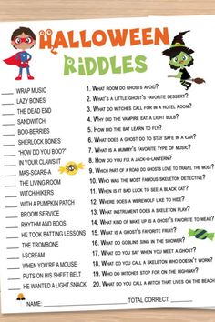 halloween riddles printable for kids to use on their own wall or table top