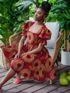 Summer Batik Dress – Chen Burkett New York African Print Smocked Dress, Flowy African Dress, African Graduation Dress Style, African Summer Dress, Cute African Dresses, African Style Dresses, Dresses African Fashion, Chitenge Dresses, Wax Dress