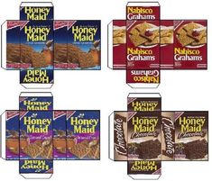 six boxes of honey maid granola are shown in this image, each with different flavors