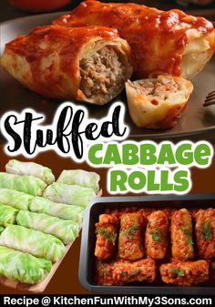 stuffed cabbage rolls with meat and sauce on top