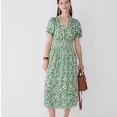 Nwt. Lined. Smocked Waist. Red Beach Dresses, Long Ruffle Dress, Bohemian Floral Dress, Boho Dress Short, A Line Long Dress, Dress Flowy, Floral Print Midi Dress, Rayon Dress, Green Midi Dress