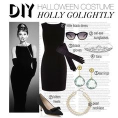 a black dress and accessories are featured in the article diy halloween costume holly golightly