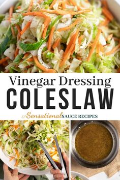 a collage of different types of coleslaw