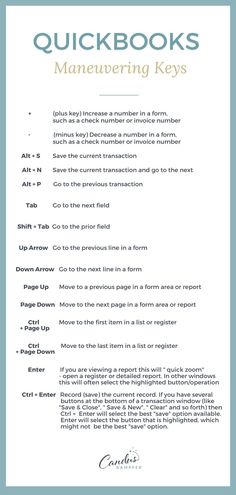 QuickBooks Maneuvering Shortcut Keys for your Bookkeeping Quickbooks Tips Cheat Sheets 2023, Quickbooks Tips Cheat Sheets, Virtual Bookkeeper, Bookkeeping Basics, Quickbooks Tutorial, Warehouse Plan, How To Use Quickbooks