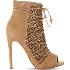 STEVE MADDEN Maddye suede peep-toe ghillie ankle boots ($78) ❤ liked on Polyvore featuring shoes, boots, ankle booties, ankle boots, peep-toe booties, lace up peep toe booties, suede lace up booties and peep toe bootie Suede High Heel Boots, Suede Dress Shoes, High Heel Dress Shoes, Faux Suede Boots, Steve Madden Boots, Suede High Heels, High Heel Boots Ankle