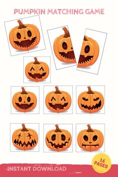 pumpkin matching game for kids to play with their own faces and hands, all in the same