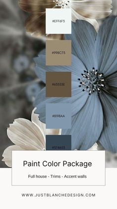 the pant color package is shown in shades of blue, brown and white with flowers