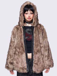 Shop our stylish brown faux fur hooded jacket with zip fastening and side pockets. Featuring a loose fit for ultimate comfort and warmth. This edgy coat embodies indie sleaze vibes while keeps you warm and cosy. Shop now at Minga London! Edgy Coat, Fur Hooded Jacket, Minga London, Faux Fur Hooded Jacket, Indie Sleaze, Hoodies For Sale, Faux Fur Jacket, Fur Jacket, Infant Tees