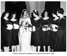 black and white photograph of bridesmaids in evening gowns, 1950's