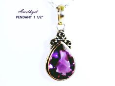 Beautifully Faceted AMETHYST PENDANT with sterling silver 925 bale and Sterling 925 setting. Genuine Amethyst gemstone is a lovely faceted Pear shape gemstone of medium shade of purple. I fell in love with this stone and hope you will love the finished pendant. This Amethyst is translucent and bright. Real Gemstone in a Sterling bezel setting.  measures 1.5 INCH x under 5/8" wide. This elegant pendant is a splendid gift for the special woman in your life, someone who is a gemstone lover, specifically an Amethyst Lover, for a birthday gift for Her, a girlfriend, wife, mother, young woman, wife or daughter and a perfect stone for the February birthstone lover.  Overall length is 1 1/2 INCH including the Bale x 5/8 inch wide.  Awesome size with beautiful faceted gemstone.  No chain included u Elegant Faceted Gemstones In Sterling Silver, Elegant Faceted Sterling Silver Gemstones, Formal Amethyst 925 Stamped Jewelry, Formal 925 Stamped Amethyst Jewelry, Amethyst Pendant Gemstone For Anniversary, Amethyst Pendant For Anniversary, Spiritual Sterling Silver Gemstones With Accent Stones, Classic Faceted Amethyst Jewelry, Sterling Silver Teardrop Gemstones With Accents