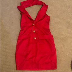 Never Worn Red Dress With Pockets For Day Out, Red Fitted Dress With Pockets, Fitted Red Dress With Pockets, Fitted Red Dresses With Pockets, Red Halter Dress, Dress Gold, Dresses Backless, Gold Dress, Lady In Red