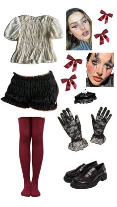 a woman's clothing and accessories including shoes, gloves, socks and sweaters