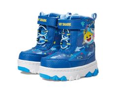 Josmo Baby Shark Snowboot (Toddler/Little Kid) | Zappos.com Casual High-top Scratch-resistant Boots, Playful Round Toe Boots For Outdoor, Non-slip Lace-up Winter Boots, Casual Non-slip Boots For Playtime, Baby Shark Shoes, Shark Shoes, Shoes Blue, Elastic Laces, Baby Shark