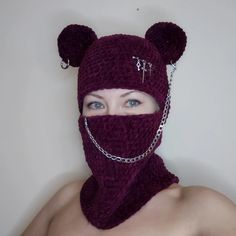 Balaclava With Ears, Bear Balaclava, Creepy Bear, Bunny Balaclava, Zombie Bear, Crazy Bear, Balaclava Knit, Balaclava Crochet, Crochet Fluffy