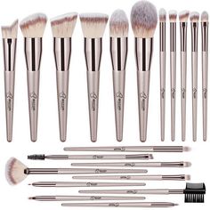 Bestope makeup brushes set 20 pcs premium synthetic contour concealers brush foundation brushes powder eye shadows makeup brushes with champagne gold conical handle product details professional quality complete ideal for makeup professionals and starters. Bestope makeup brush set meets nearly all demands for your fantasy looks featuring high-cost performance and high-quality multiple makeup brushes: This set has great value and large capacity. Includes 7 pcs face basic brushes, 8 pcs eyeshadow b Makeup Brush Set Best, Blush Eyeshadow, Rose Gold Makeup, Brushes Makeup, Best Makeup Brushes, Makeup Brush Kit, Makeup Needs, Gold Makeup, Professional Makeup Brushes