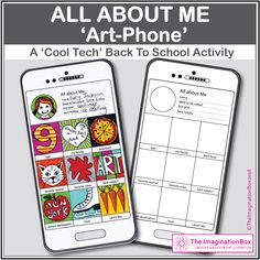 the back to school activity book for all about me art - phone, with an image of