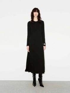 MO&Co. Women's Cut Shoulder Long Sleeves A-line Black Midi Dress New Cut, Cozy Knit, Black Xs, Silhouette Cut, Cozy Knits, Short Boots, Black Midi Dress, Midi Length, New Dress