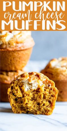 pumpkin cream cheese muffins with text overlay