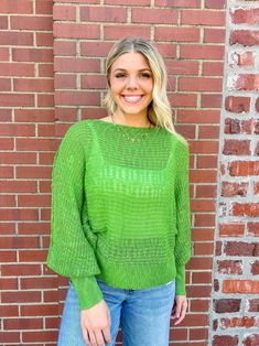 Introducing your new go-to sweater for any occasion - La Miel's Little Moments Dolman Boat Neck! This lightweight and breathable summer sweater features a stylish one shoulder off design and exposed seam detailing. Perfect for layering. Don't miss out on this staple piece! 100% Acrylic Trendy Green Pointelle Knit Sweater, Trendy Open Knit Cropped Sweater For Summer, Chic Open Knit Cropped Sweater For Summer, Green Layering Sweater For Spring, Spring Crew Neck Versatile Sweater, Versatile Spring Crew Neck Sweater, Versatile Crew Neck Spring Sweater, Versatile Crew Neck Sweater For Spring, Oversized Green Cropped Sweater For Spring