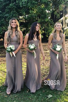 A-Line V-neck Chiffon Long Bridesmaid Dress QB2107|SQOSA Maid Of Honor Dresses, Mumu Bridesmaid Dresses, How To Dress For A Wedding, Bridesmaid Dresses Boho, Custom Bridesmaid Dress, Maid Of Honour Dresses, Cheap Bridesmaid, Chiffon Bridesmaid Dresses, Dresses Chiffon