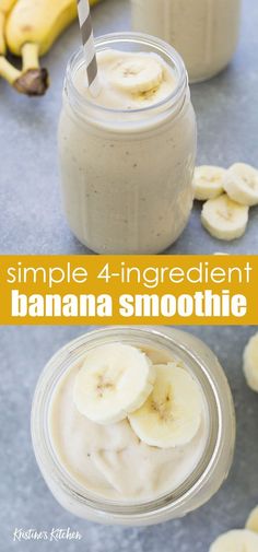 a banana smoothie in a glass with bananas around it