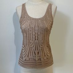 Express Tank Top In Size Extra Small. New Without Tags. No Flaws Or Signs Of Wear. Tan Color Tank With Crochet Style Top Layer In The Front. Lacey Outer Layer Has A Beautiful, Subtle Shimmer. Very Elegant. Beige Fitted Tank Top For Vacation, Fitted Neutral Tank Top For Summer, Fitted Beige Summer Tank Top, Fitted Brown Tank Top For The Beach, Fitted Brown Tank Top For Vacation, Elegant Brown Tank Top For Summer, Crochet Style, Crochet Fashion, Tan Color