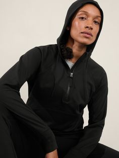 FOR: Medium to high-impact workouts at the gym, studio, or outdoors FEEL: Flex Fleece fabric has a cozy, brushed feel with all-around stretch FAVE: Thumbholes hold sleeves in place and keep warmth in Semi-fitted, skims easily over the body Regular length, hits at low hip. Black Moisture-wicking Workout Sweatshirt, Black Moisture-wicking Sweatshirt For Training, Black Moisture-wicking Sweatshirt For Sportswear, Black Cotton Moisture-wicking Sweatshirt, Black Moisture-wicking Sports Hoodie, Bra Dress, Half Zip Sweatshirt, Bring The Heat, New Set