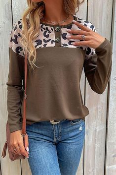 Looking for the newest fashion trends at a great price? Check out this Leopard Buttoned Round Neck Drop Shoulder Top from Trendsi. See this and many other great apparel and accessory items at https://www.flyclothing.com/products/leopard-buttoned-round-neck-drop-shoulder-top. #ootd #fashion #apparel #flyclothing #trendsi #womens #jewelry Top Ootd, Motorcycle Leather Vest, Newest Fashion Trends, Leopard Style, Drop Shoulder Top, Fly Outfit, Leopard Fashion, Womens Jewelry