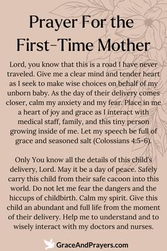 prayer for the first - time mother with an image of flowers and leaves on it