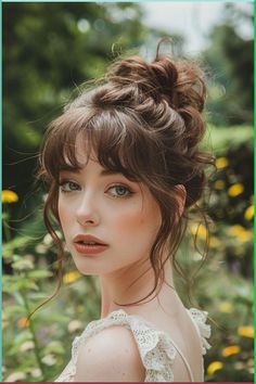 Incorporate wispy bangs as a versatile touch to your hairstyle, be it long, medium, or short hair. These delicate and stylish bangs beautifully enhance the facial features and upgrade your appearance. Ideal for formal events like prom, they bring a hint of elegance to any hairstyle. Whether you prefer polished updos or effortless waves, wispy bangs introduce a contemporary and sophisticated element that complements various hair lengths and textures seamlessly. Hair Updo With Bangs, Simple Hairstyles For Work, Hairstyles With Wispy Bangs, Updo With Bangs, Simple Haircut, Hairstyles For Work, Event Hairstyles, Bedroom Makeover Ideas, Steampunk Hairstyles