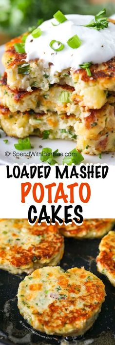 loaded mashed potato cakes with sour cream on top