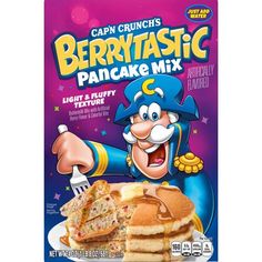 a bag of berrytastic pancake mix with a cartoon character holding a fork