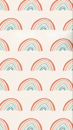 an orange, blue and green pattern with rainbows on the side in white background