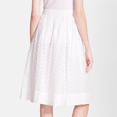 Brand New / With Tags / Size: 2 (Small) White Eyelet Is A Perennial Warm-Weather Favorite, But In A New Shape, Its More Chic Than Sweet. Wear This Pleated A-Line Skirt With A Crisp Button-Down And A Pair Of Pointy-Toed Flats For A Look Thats Office-Appropriate, Or Pair It With Sandals And A Tank Top For A Saturday Afternoon Shopping Trip. 100% Cotton Thank You For Checking Out My Closet! Questions? Leave A Comment Below! Offers Always Welcome! Bundle & Save! Next Day Shipping! Top Rated Seller! 5.0 White Feminine Midi Skirt, Feminine White Midi Skirt, White Feminine Midi-length Bottoms, Feminine White Midi-length Bottoms, White Feminine Midi Length Bottoms, White Midi Skirt For Spring, White Feminine Knee-length Bottoms, Feminine White Knee-length Bottoms, White Gathered Midi Skirt