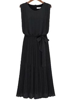 Good Quality Round Neck Sleeveless Chiffon Dress - Black Chic Black A-line Chiffon Dress, Sleeveless Chiffon Beach Dress, Pleated Midi Length Chiffon Dress, Black Sleeveless Chiffon Dress, Chic Flowy Chiffon Sleeveless Dress, Chic Flowy Sleeveless Chiffon Dress, Chic Pleated Chiffon Dress, Elegant Sleeveless Chiffon Dress For Summer, Chic Sleeveless Chiffon Flowy Dress