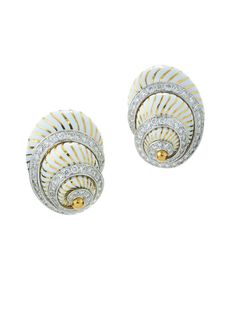 Shell Earrings-Earrings-David Webb Workshop-HS117-David Webb David Webb, Earrings White, Shell Earrings, Earrings Collection, White Enamel, Brilliant Cut Diamond, Diamond Cuts, Platinum, 18k Gold