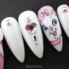 Professional quality press on nails Marie Aristocats Nails, Marie Aristocat Nails, Aristocat Nails, Aristocats Nails, Marie Nails, Aristocats Nail Art, Marie Aristocats Blanket, The Aristocats Berlioz, Marie Aristocats