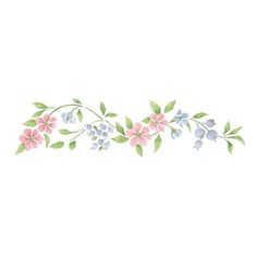 a white wall with pink and blue flowers on it