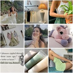 a collage of photos with different women in dresses and stuff animals, including a stuffed animal